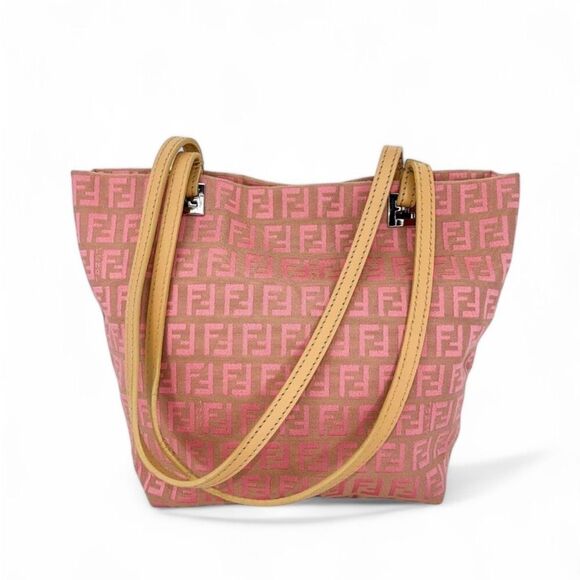 Rare Vintage FENDI Pink Monogram FF Zucca Logo Embossed Canvas Top Handl… - Picture 5 of 14